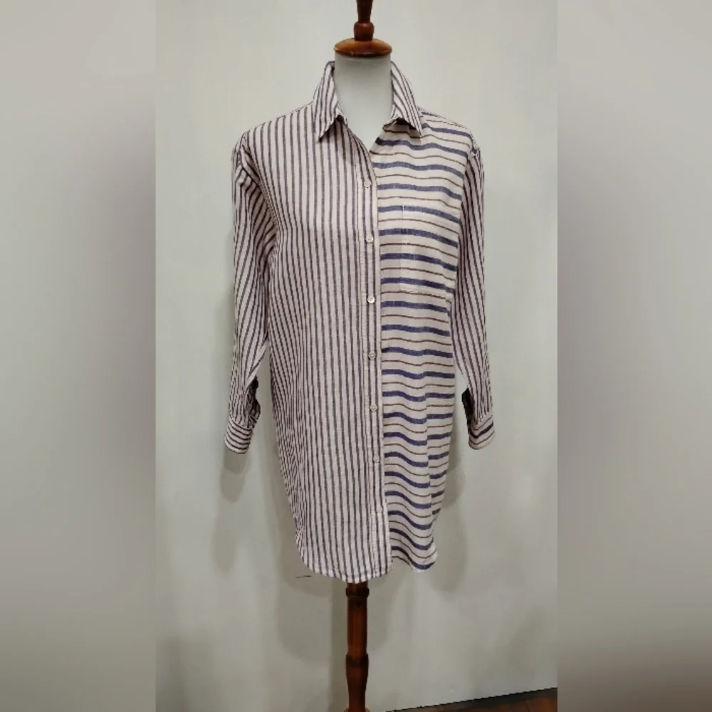 J. CREW STRIPED LINEN SHIRT DRESS